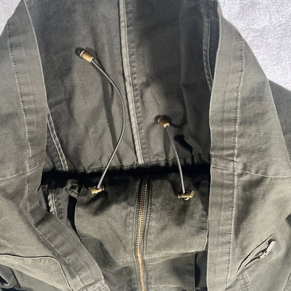 Coldwater Creek Collared Jacket Women 14P Army Green Cinch Waist Roll Tab Sleeve - Picture 7 of 10